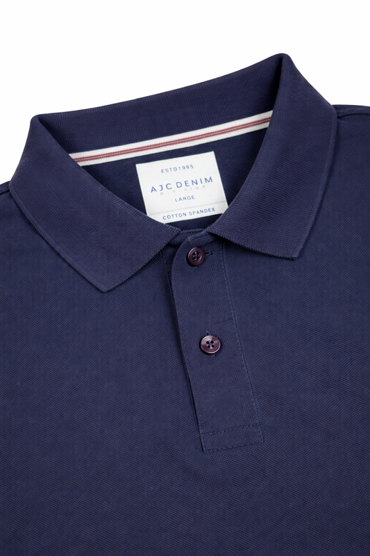 Men Navy Blue Cotton Polo T-Shirt with Pocket - Casual Short Sleeve Slim Fit 8622