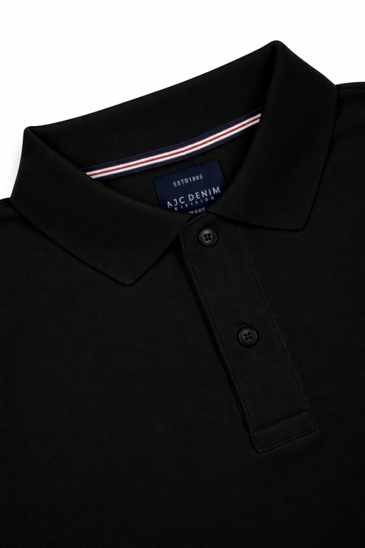Men Black Cotton Polo T-Shirt with Pocket - Casual Short Sleeve Slim Fit 8622