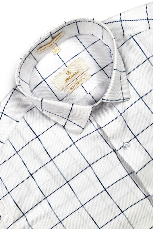 White & Blue Pattern Men's Semi-Formal Shirt - Stylish Casual & Office Wear-FRM