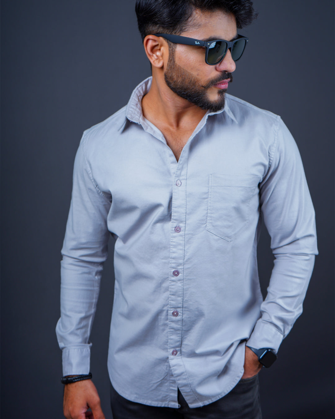 Grey color color plain casual shirt shirt for casual wear.