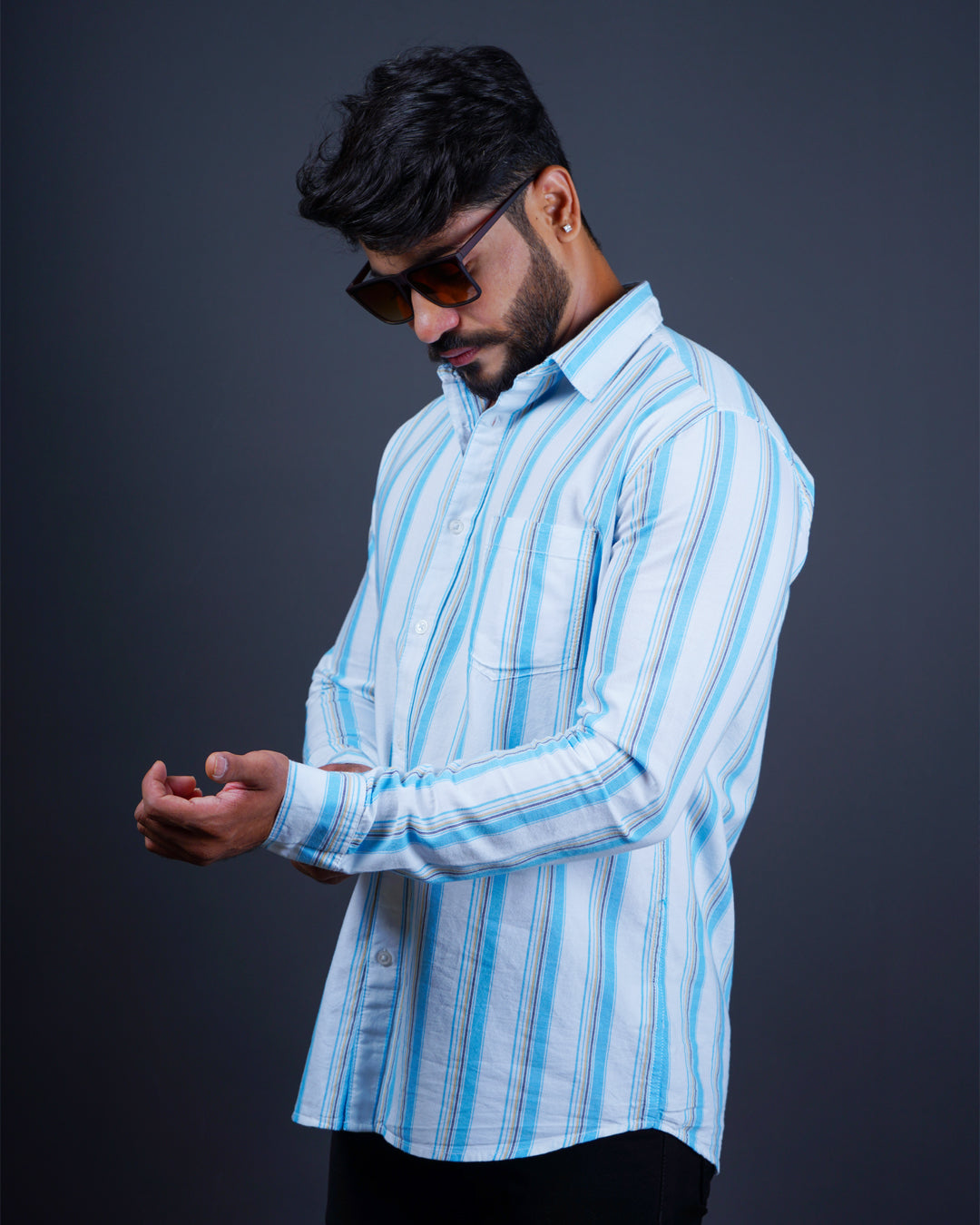 SKYBLUE COLOR LINING COTTON CASUAL SHIRT