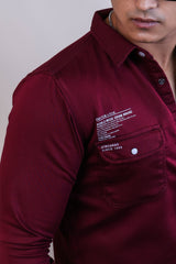 WINE COLOR  DENIM PLAIN CASUAL SHIRT