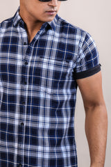 BLUE COLOR CHECKS HALF SLEEVE CASUAL SHIRT