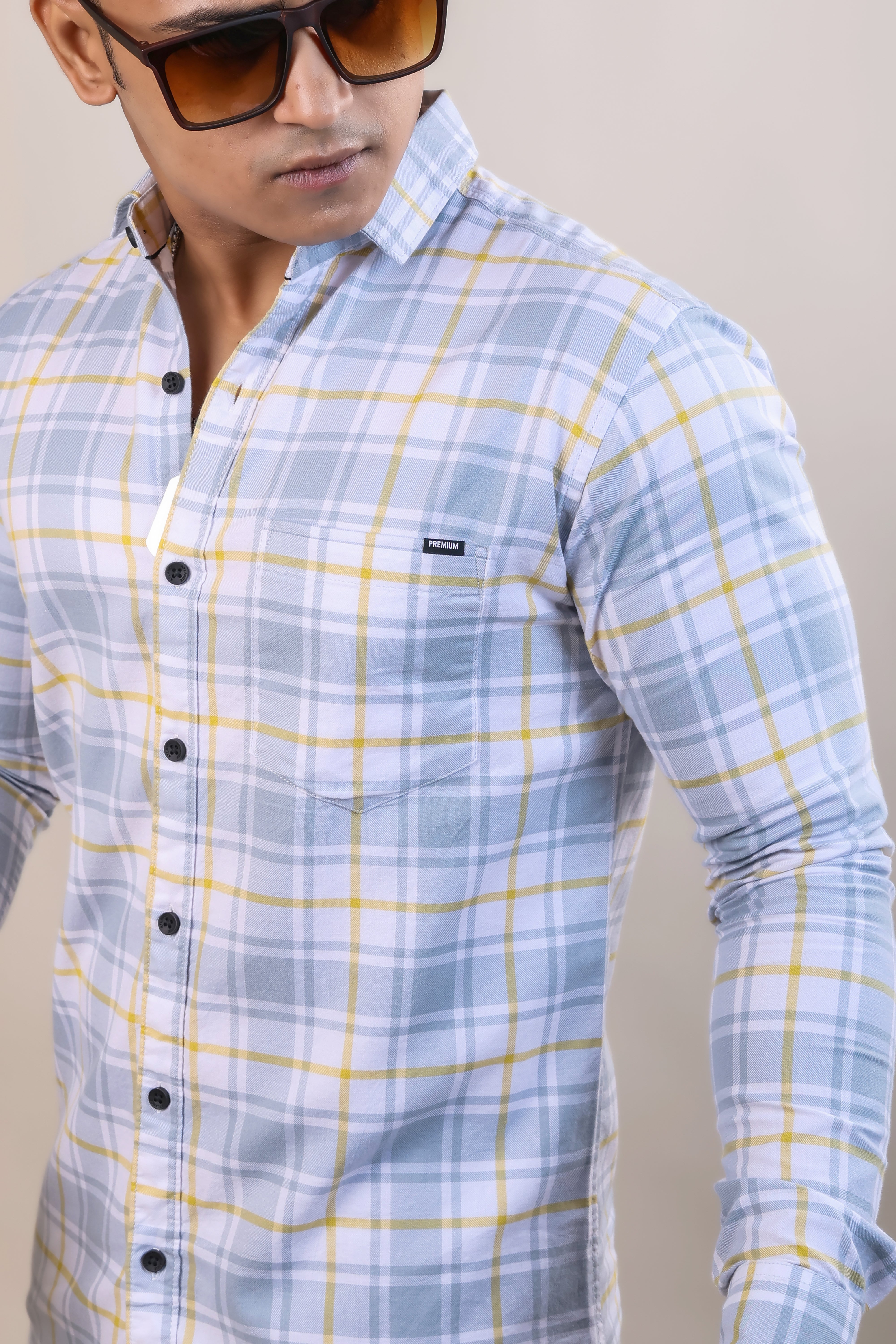 GREY COLOR CHECKS CASUAL SHIRT