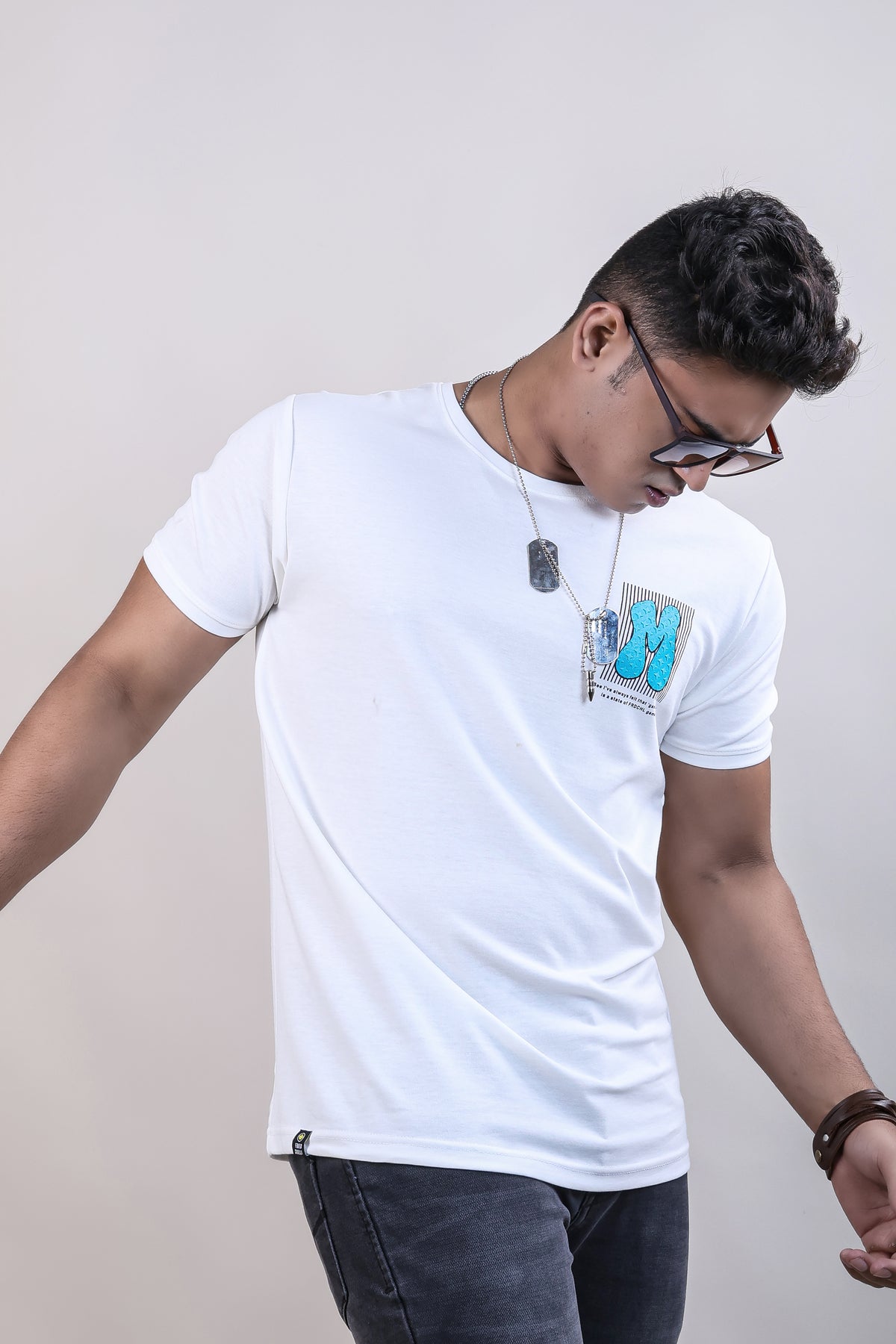 White color printed t-shirt for men