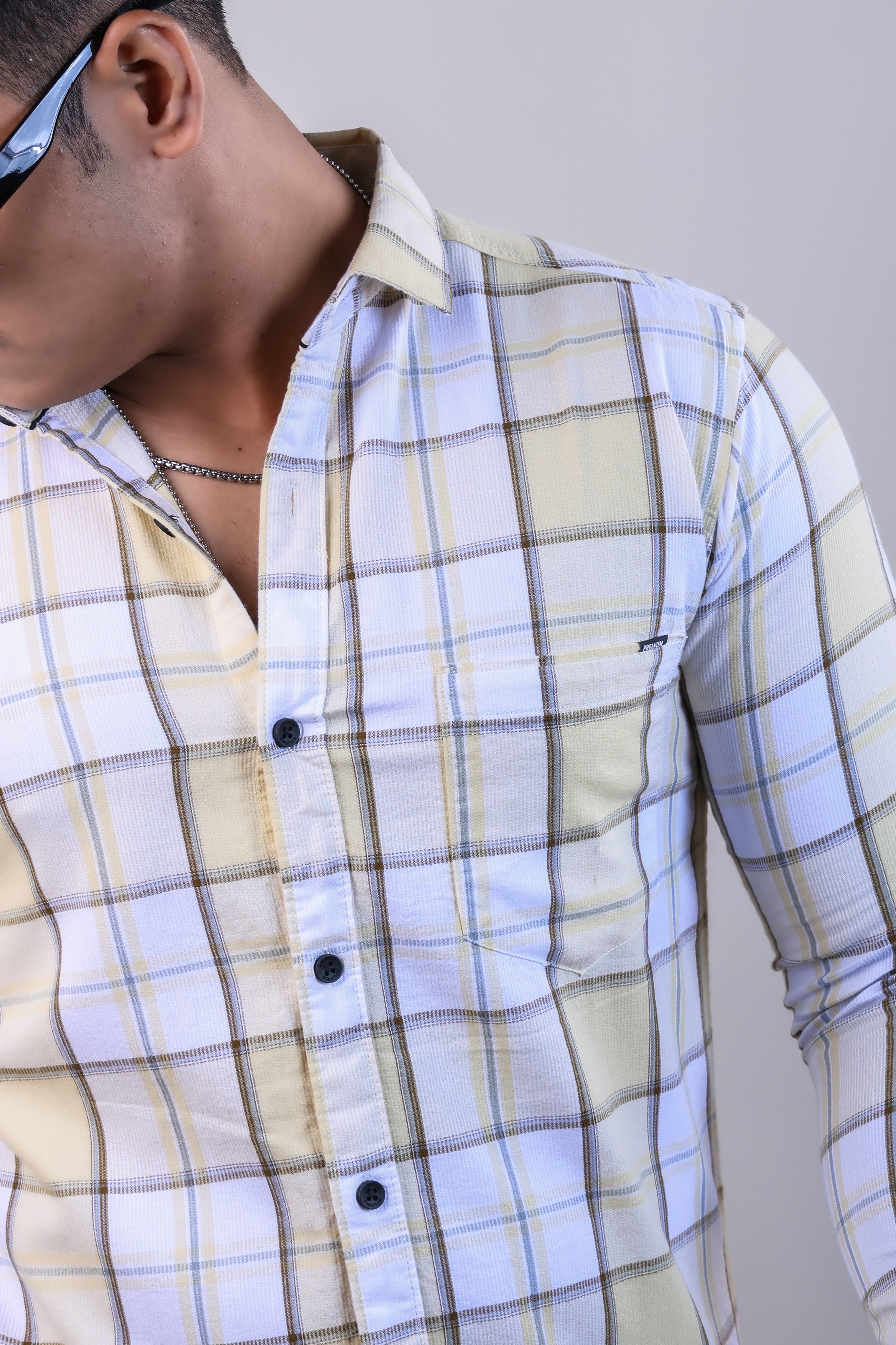 LEMON COLOR CHECKS CASUAL SHIRT