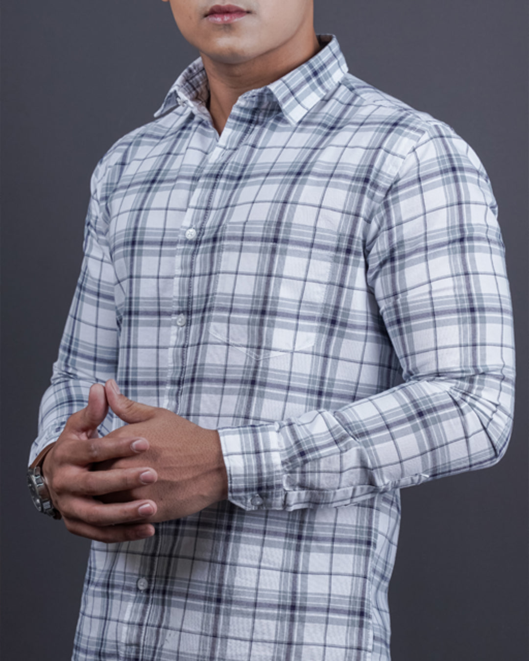 GREY COLOR CHECKS CASUAL SHIRT