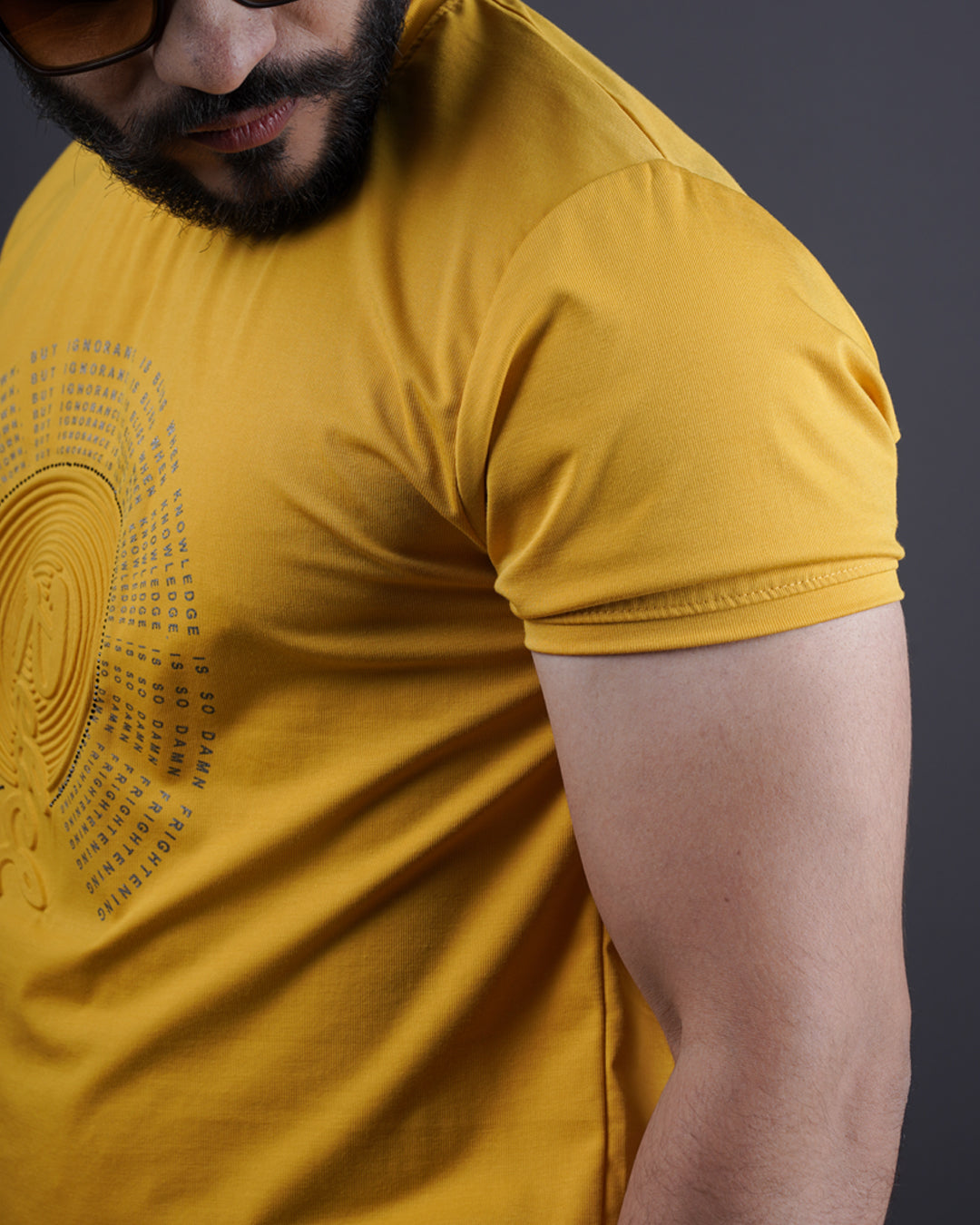 MUSTARD COLOR ROUND NECK MATTER T-SHIRT