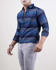 BLUE COLOR LINING CASUAL SHIRT