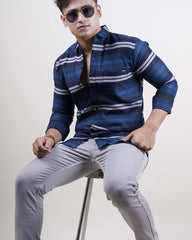 NAVY BLUE COLOR LINING CASUAL SHIRT