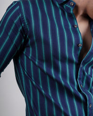 GREEN-BLUE COLOR LINING CASUAL SHIRT