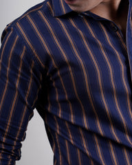 BROWN-BLUE COLOR LINING CASUAL SHIRT