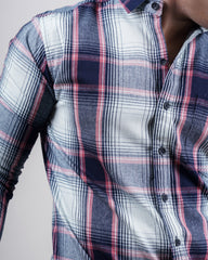 BLUE-PEACH COLOR CHECKS CASUAL SHIRT