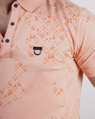 PEACH COLOR PRINTED COLLAR T-SHIRT