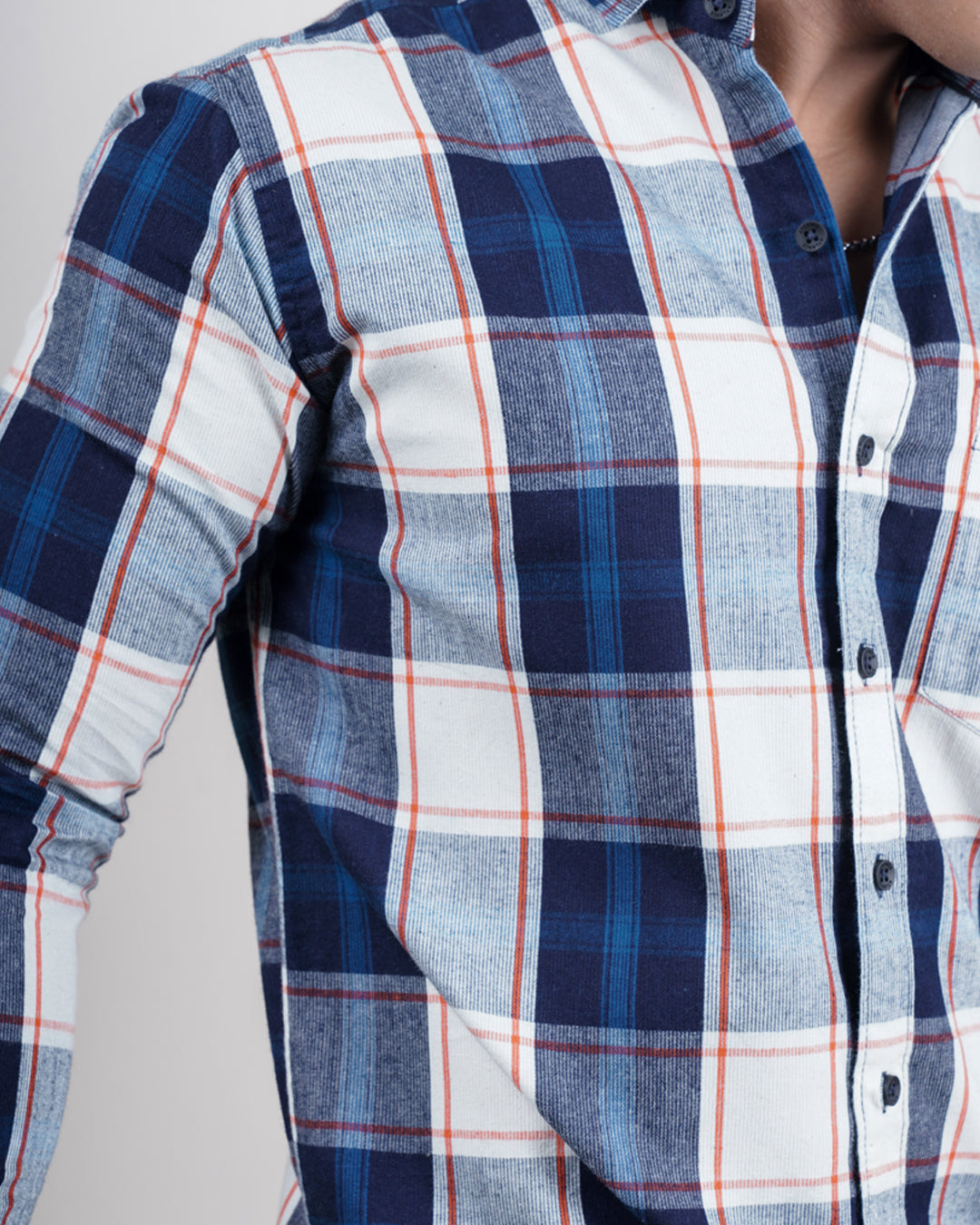 BLUE-ORANGE COLOR CHECKS CASUAL SHIRT