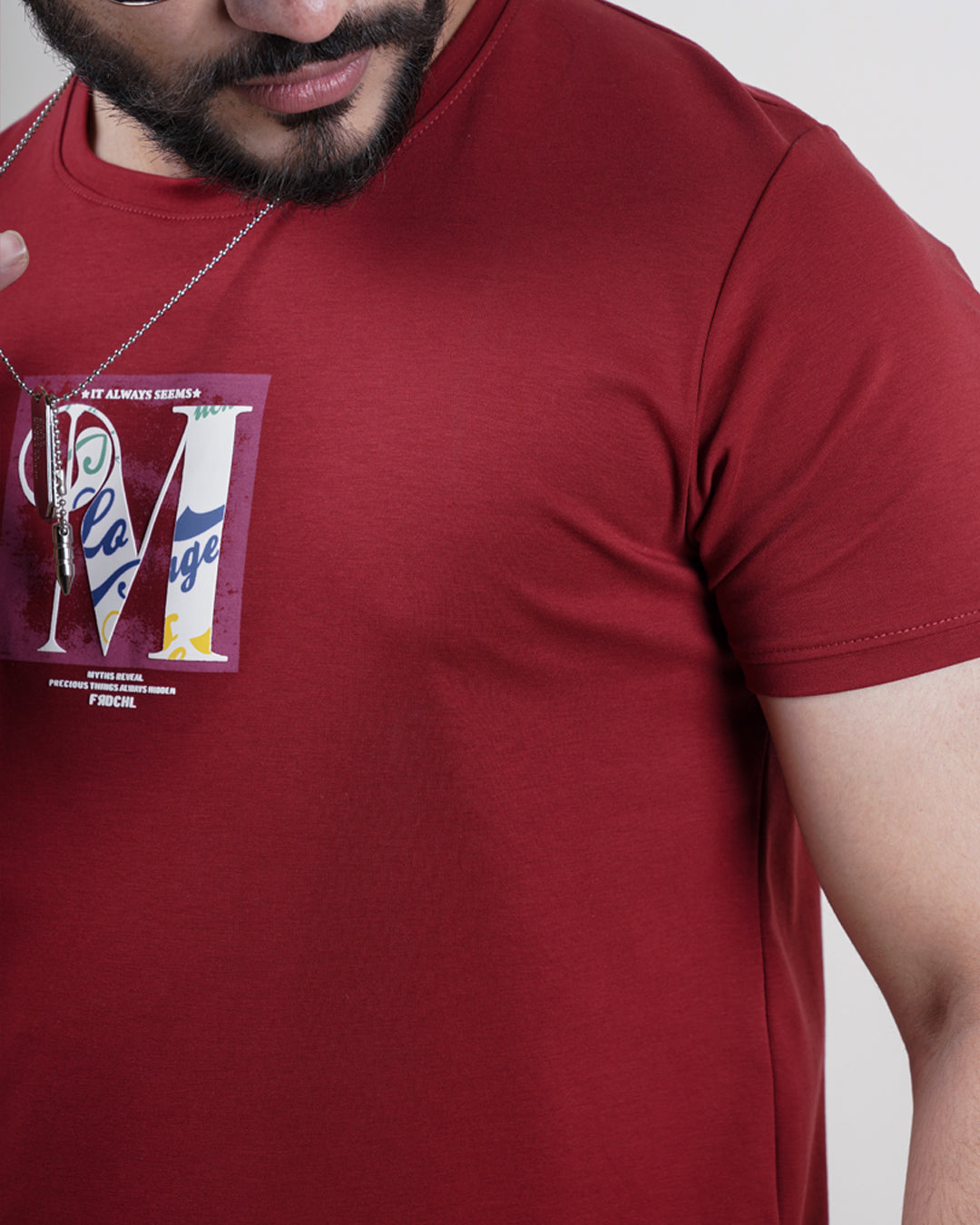 MAROON COLOR MATTER ROUND NECK T-SHIRT