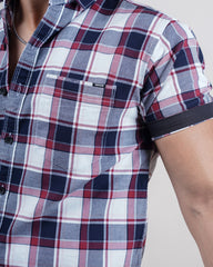 WHITE-RED COLOR HALF SLEEVE CHECKS CASUAL SHIRT