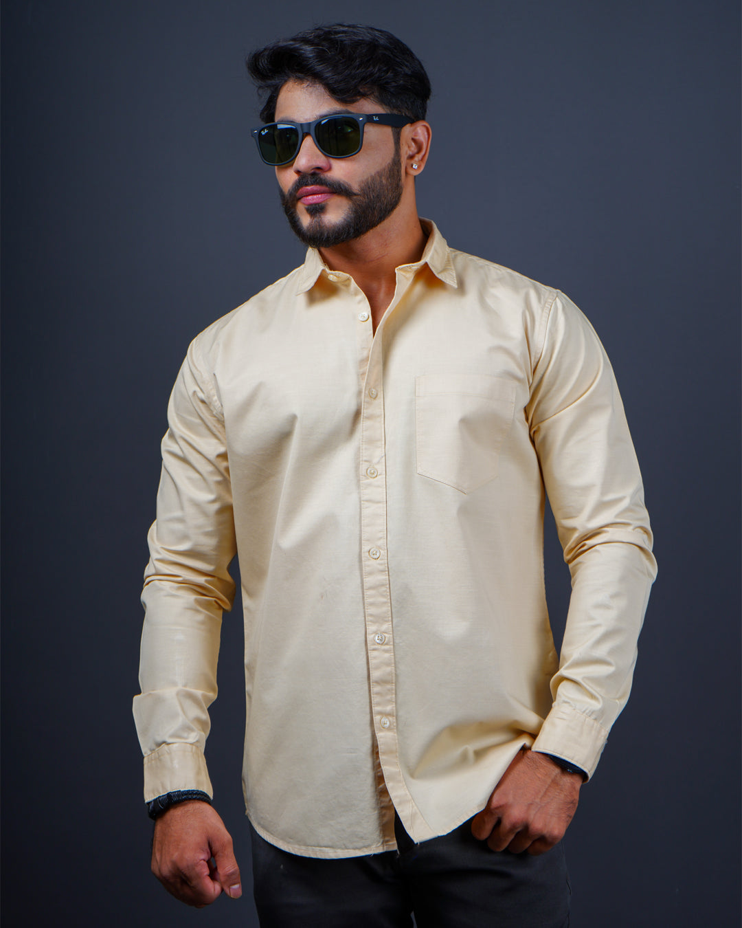 Fawn color color plain cotton casual shirt shirt for casual wear.