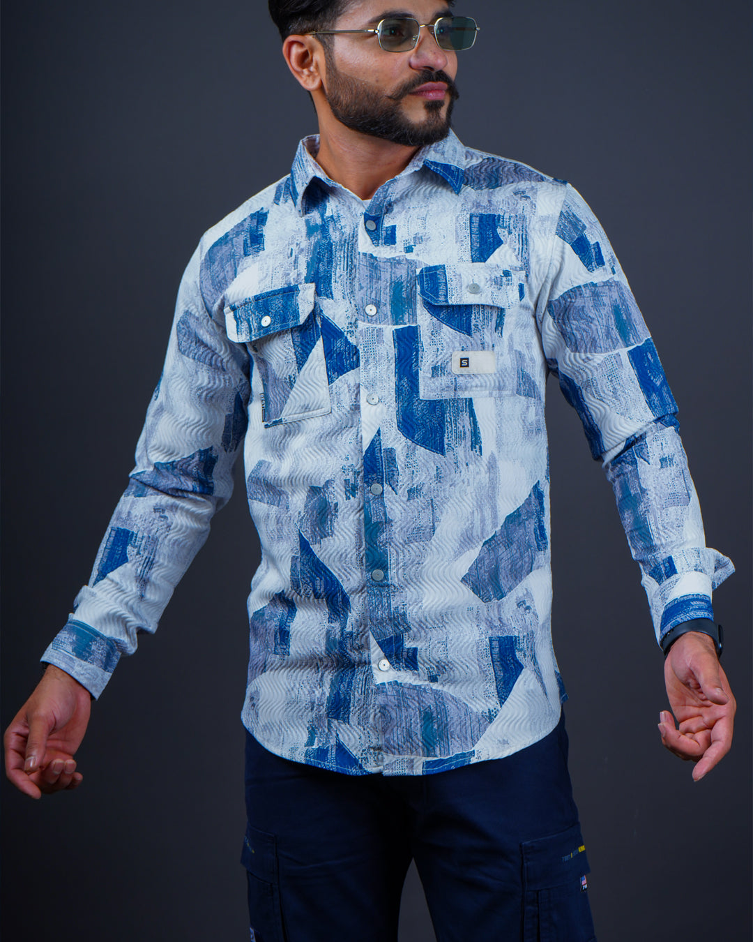 Blue-white color color printed casual shirt shirt for casual wear.