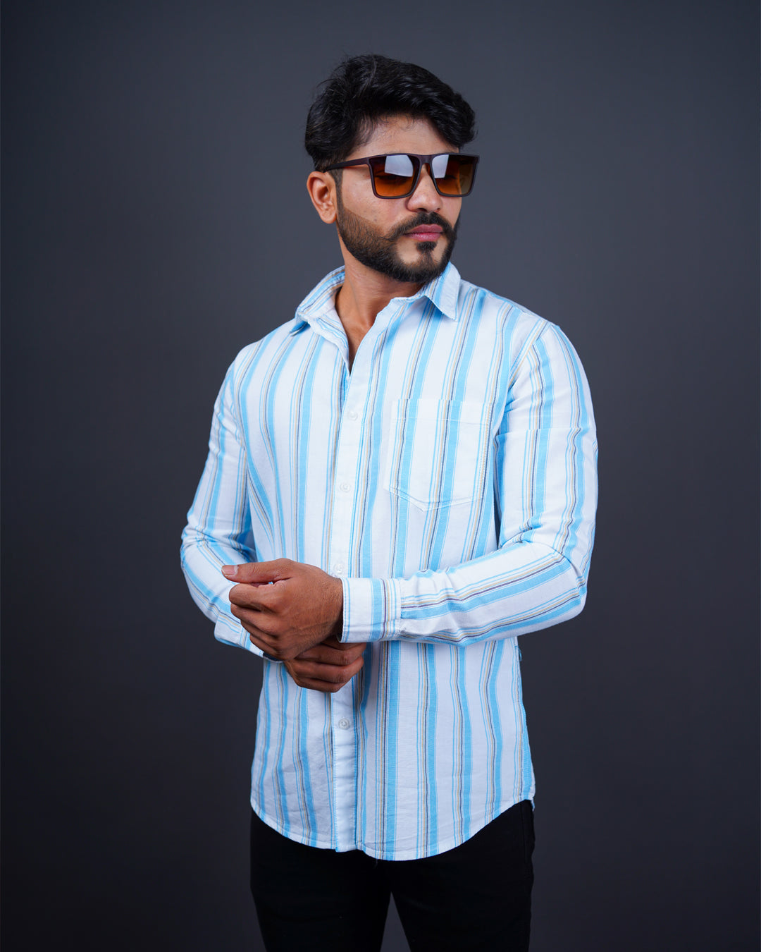 SKYBLUE COLOR LINING COTTON CASUAL SHIRT