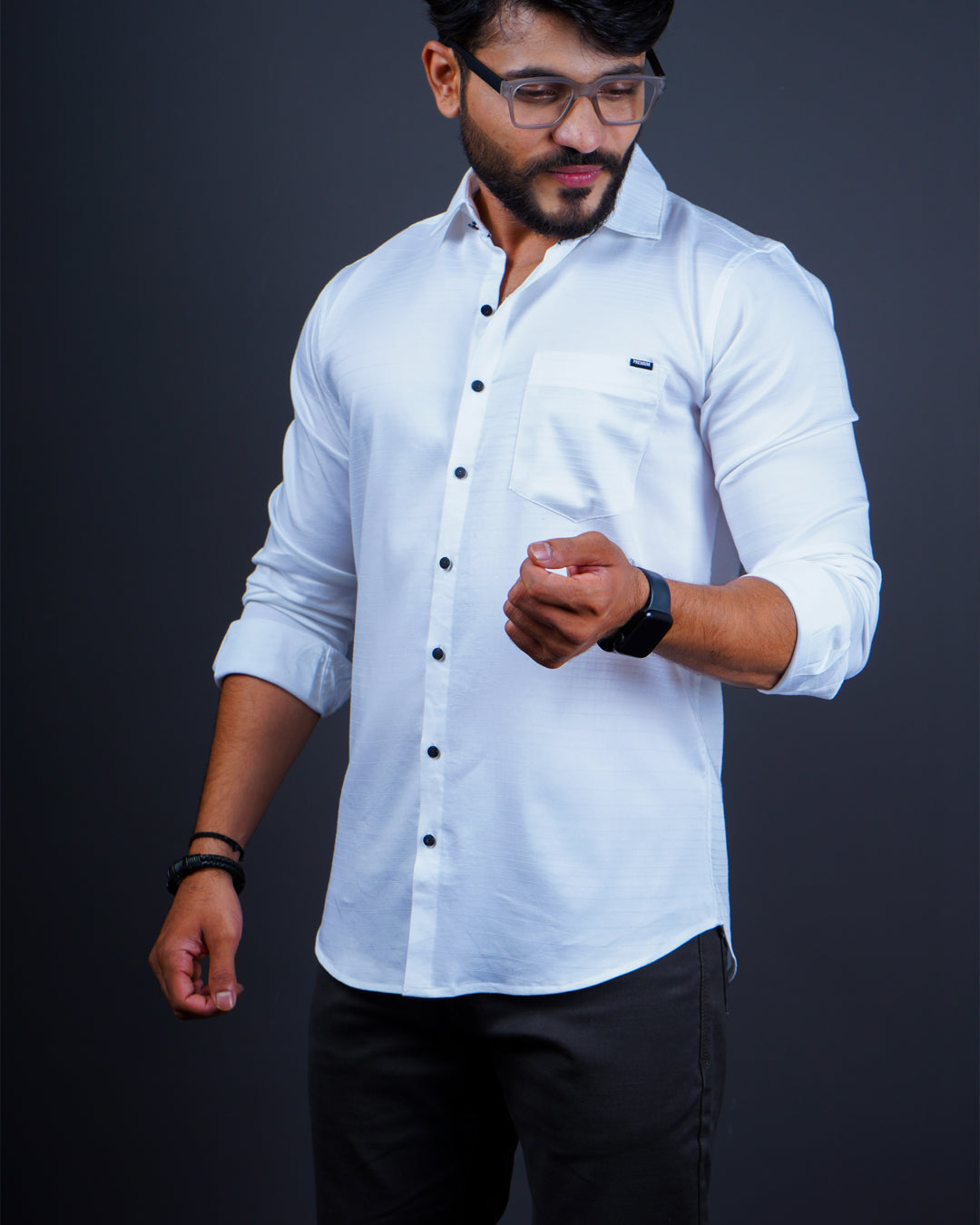 WHITE COLOR LINING CASUAL SHIRT