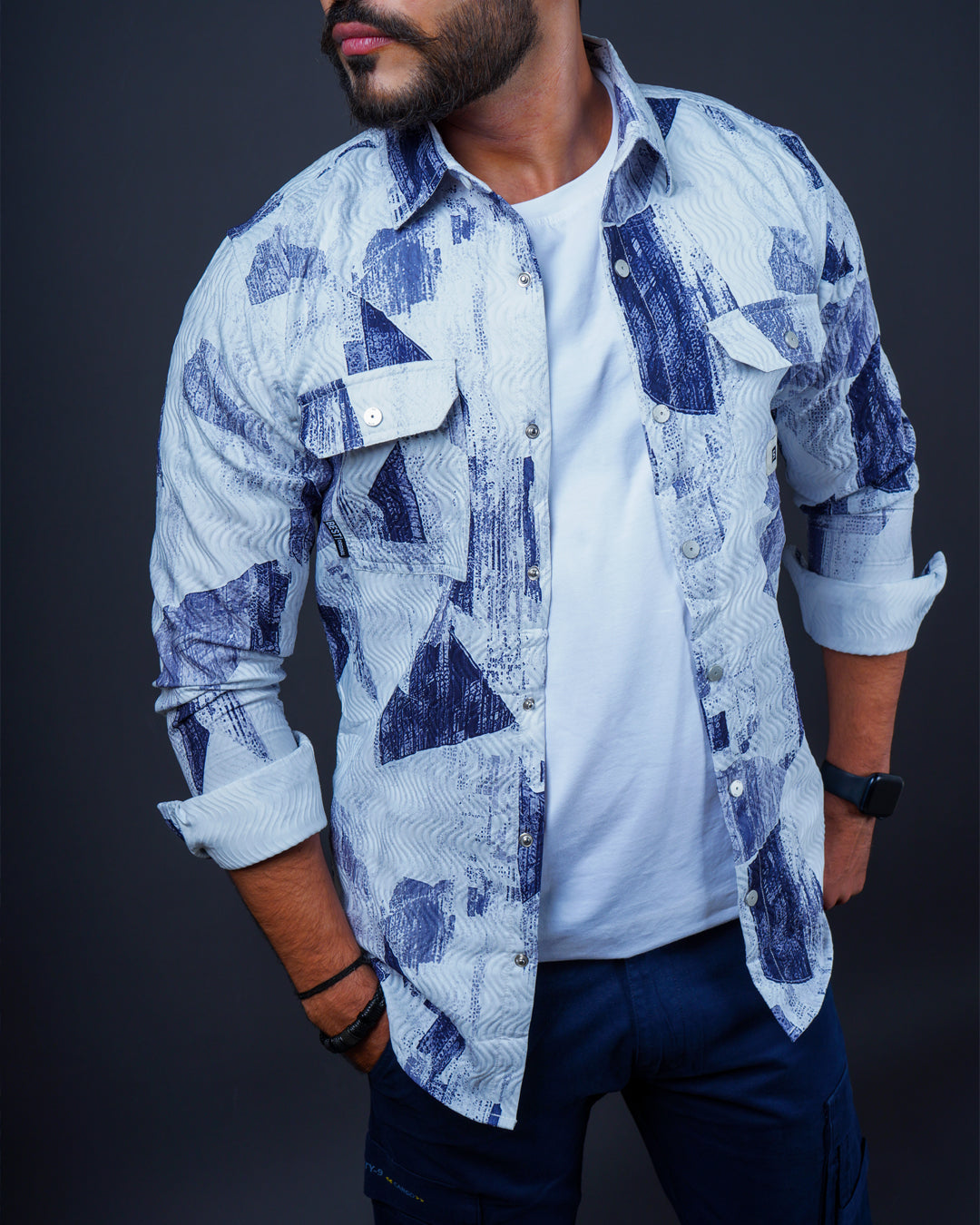 BLUE COLOR PRINTED CASUAL SHIRT