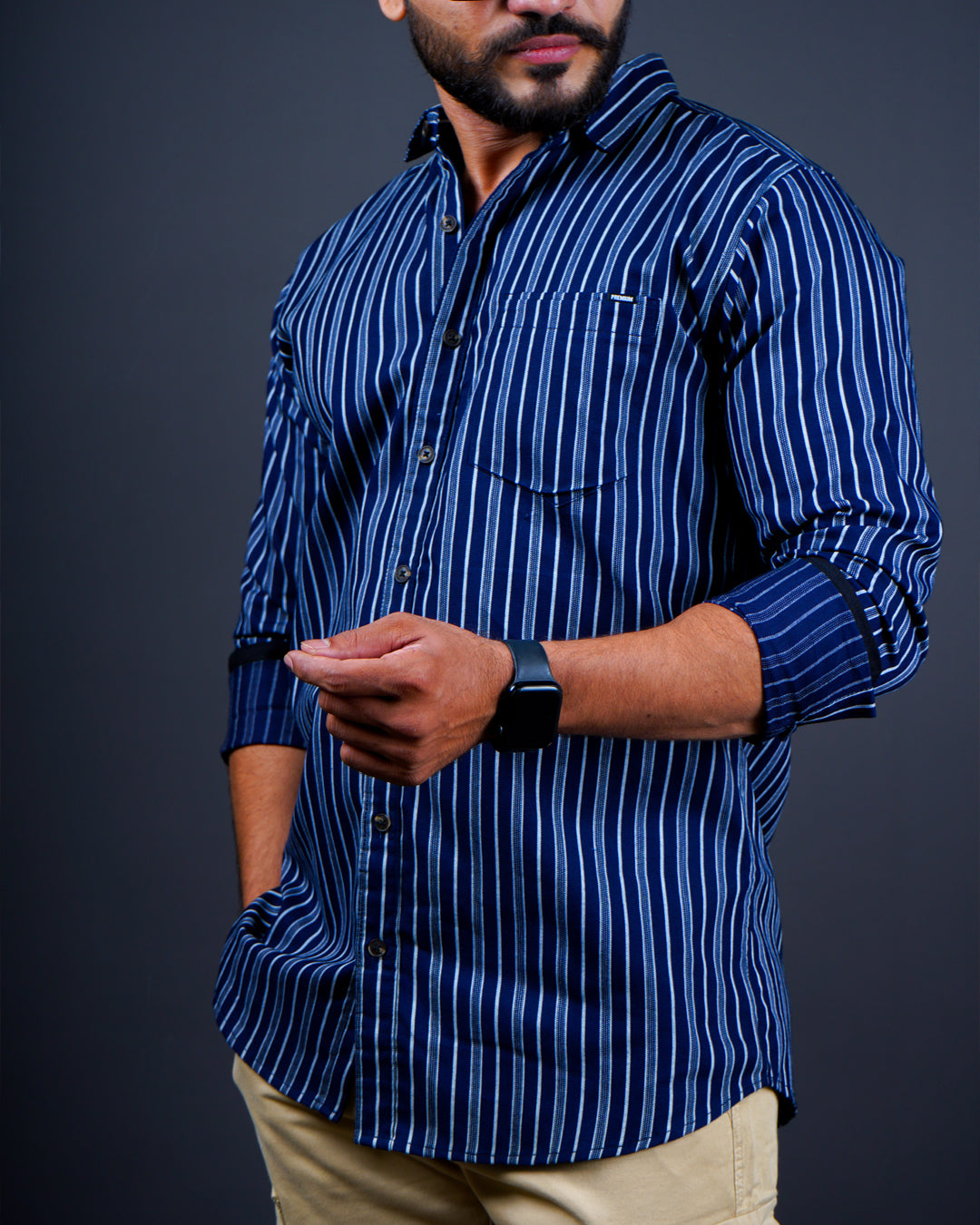 NAVY BLUE COLOR LINING CASUAL SHIRT