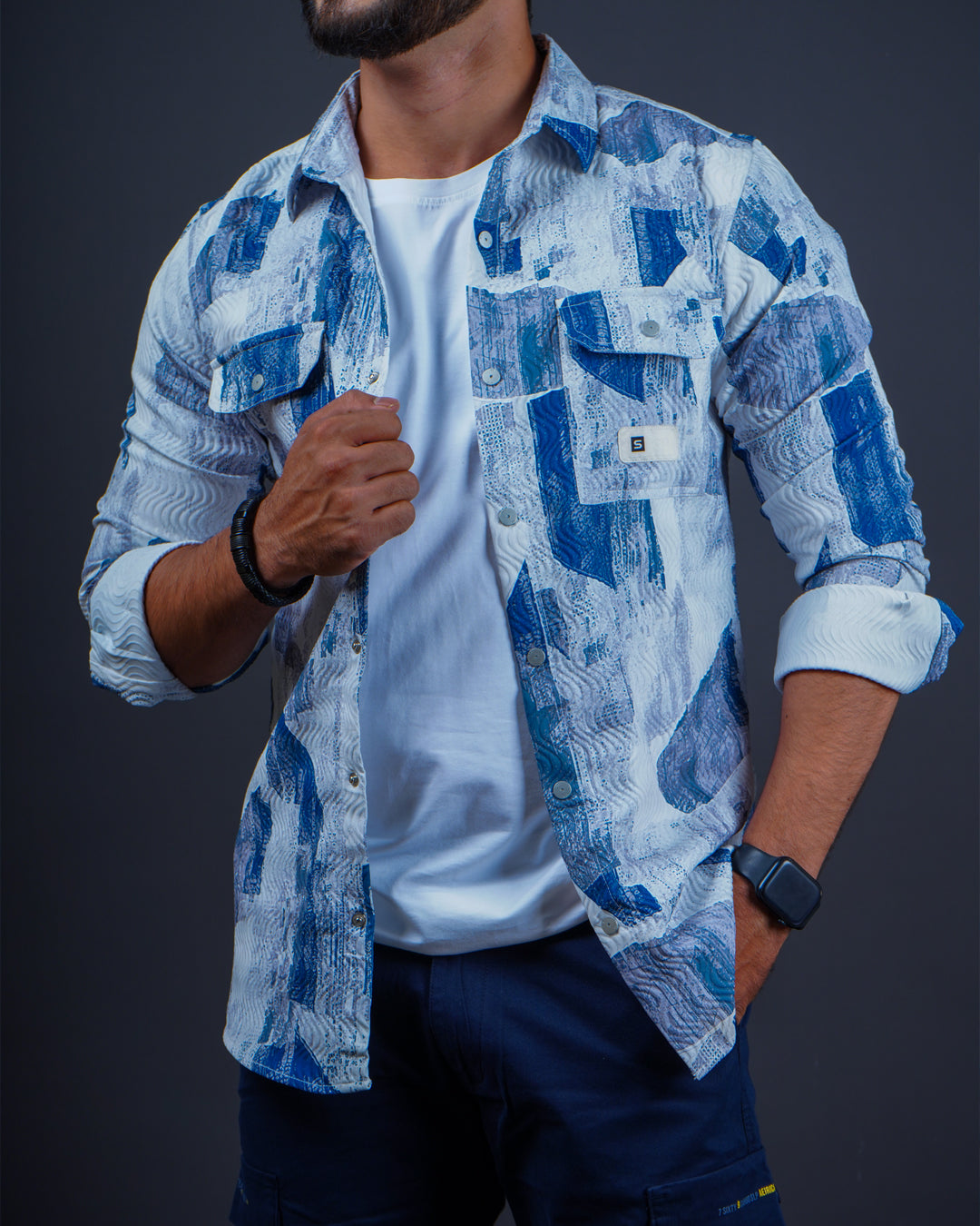 BLUE-WHITE COLOR PRINTED CASUAL SHIRT