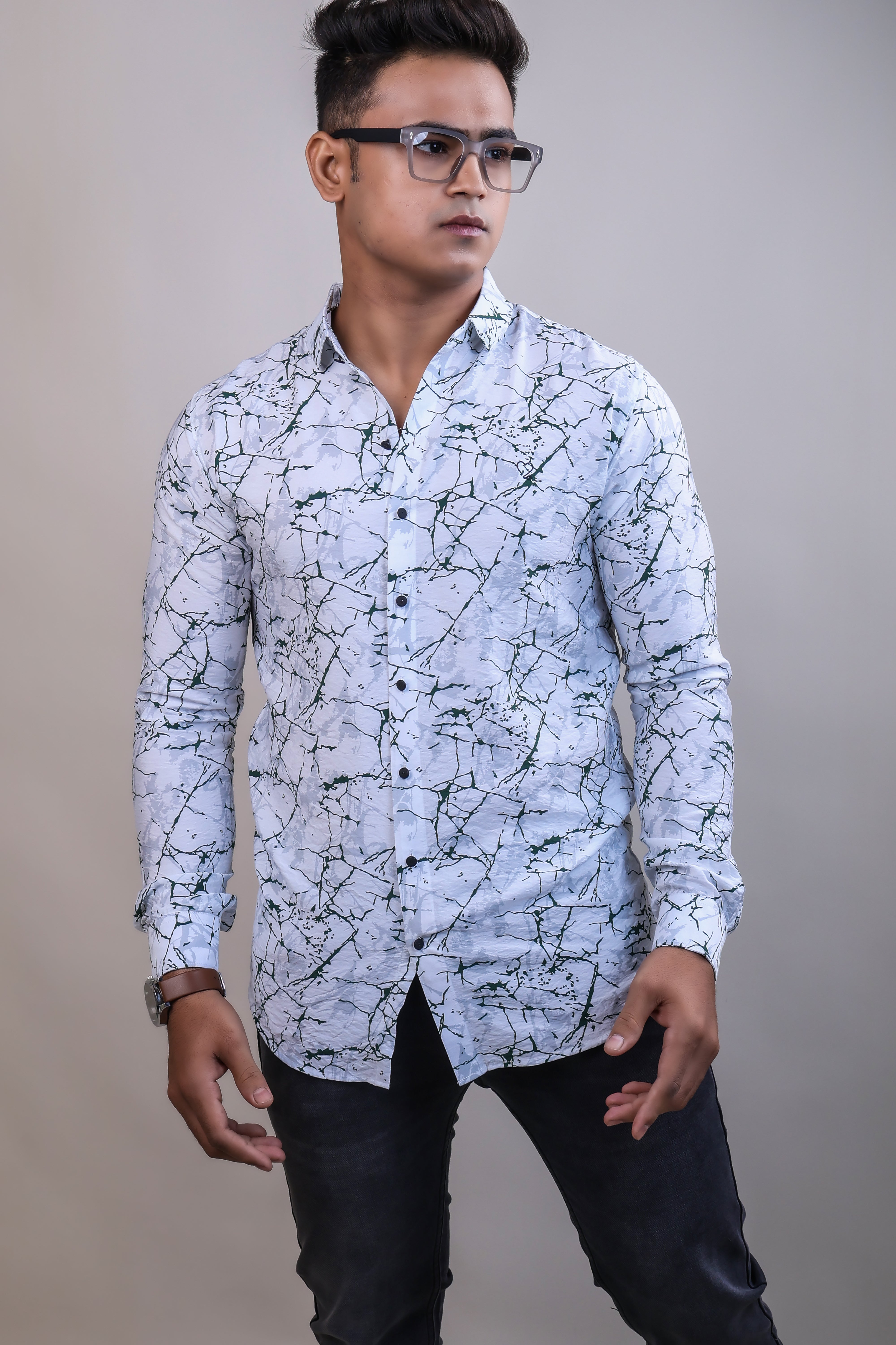 GREEN COLOR PRINTED CASUAL SHIRT