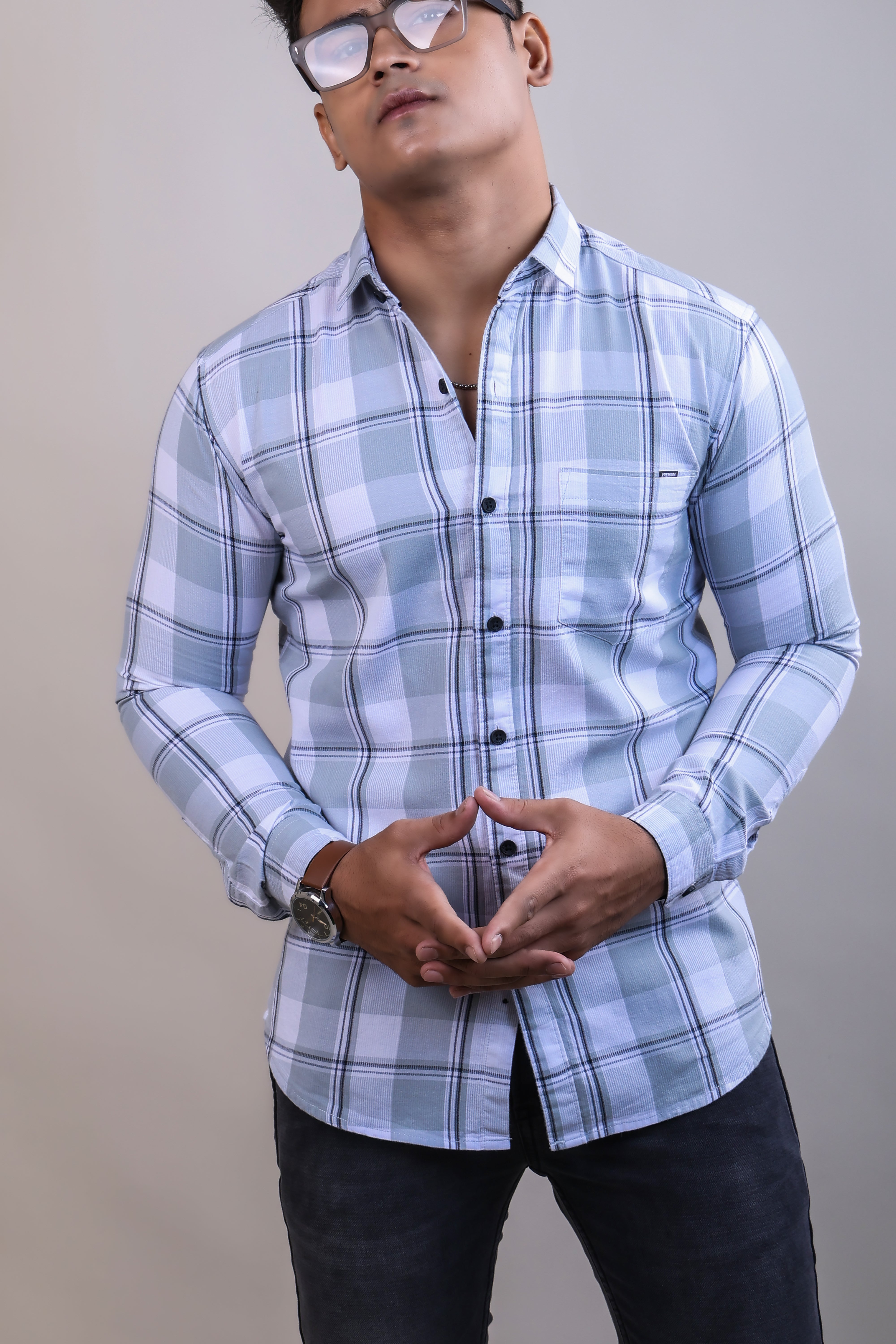 Grey color color checks casual shirt shirt for casual wear.