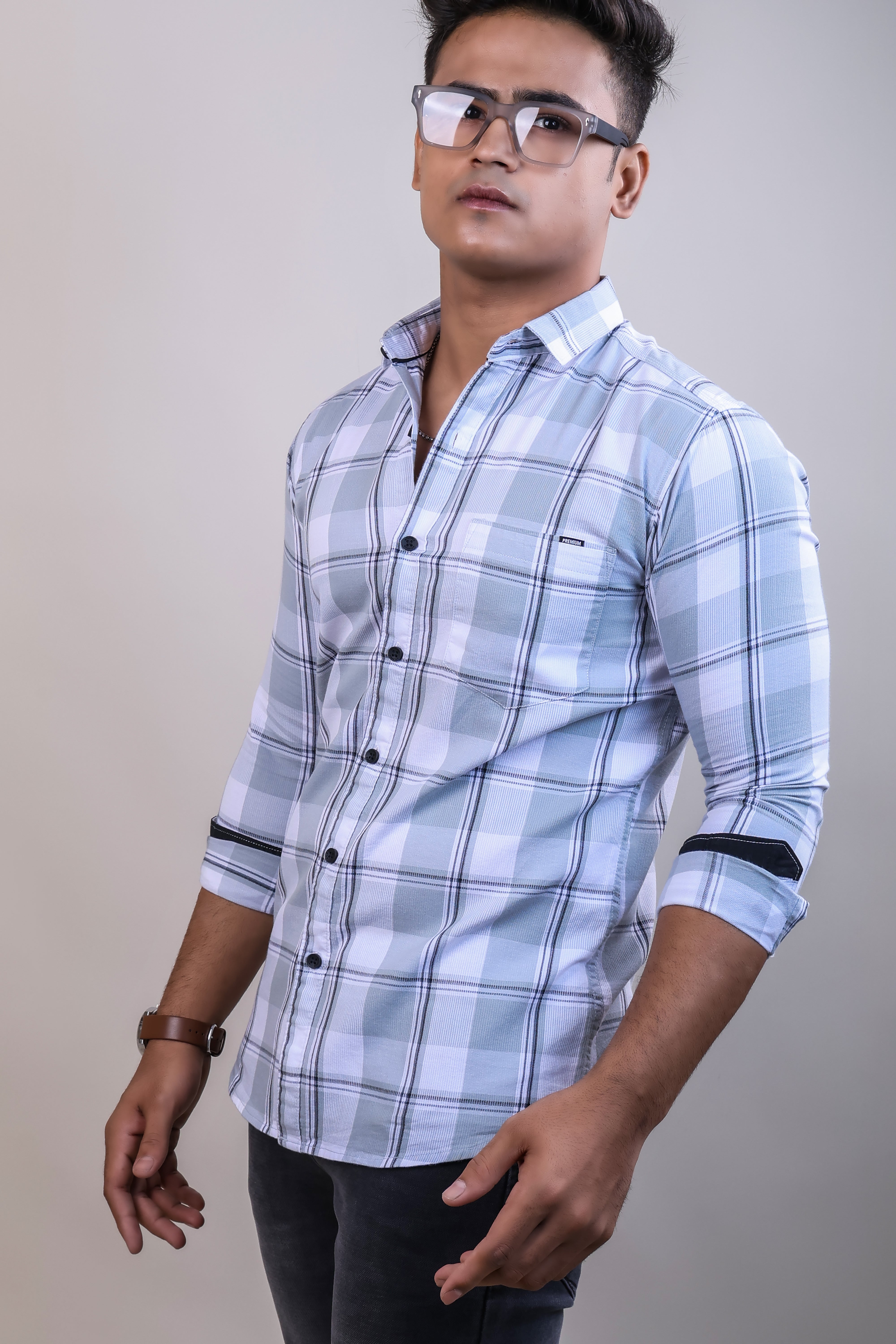 GREY COLOR CHECKS CASUAL SHIRT