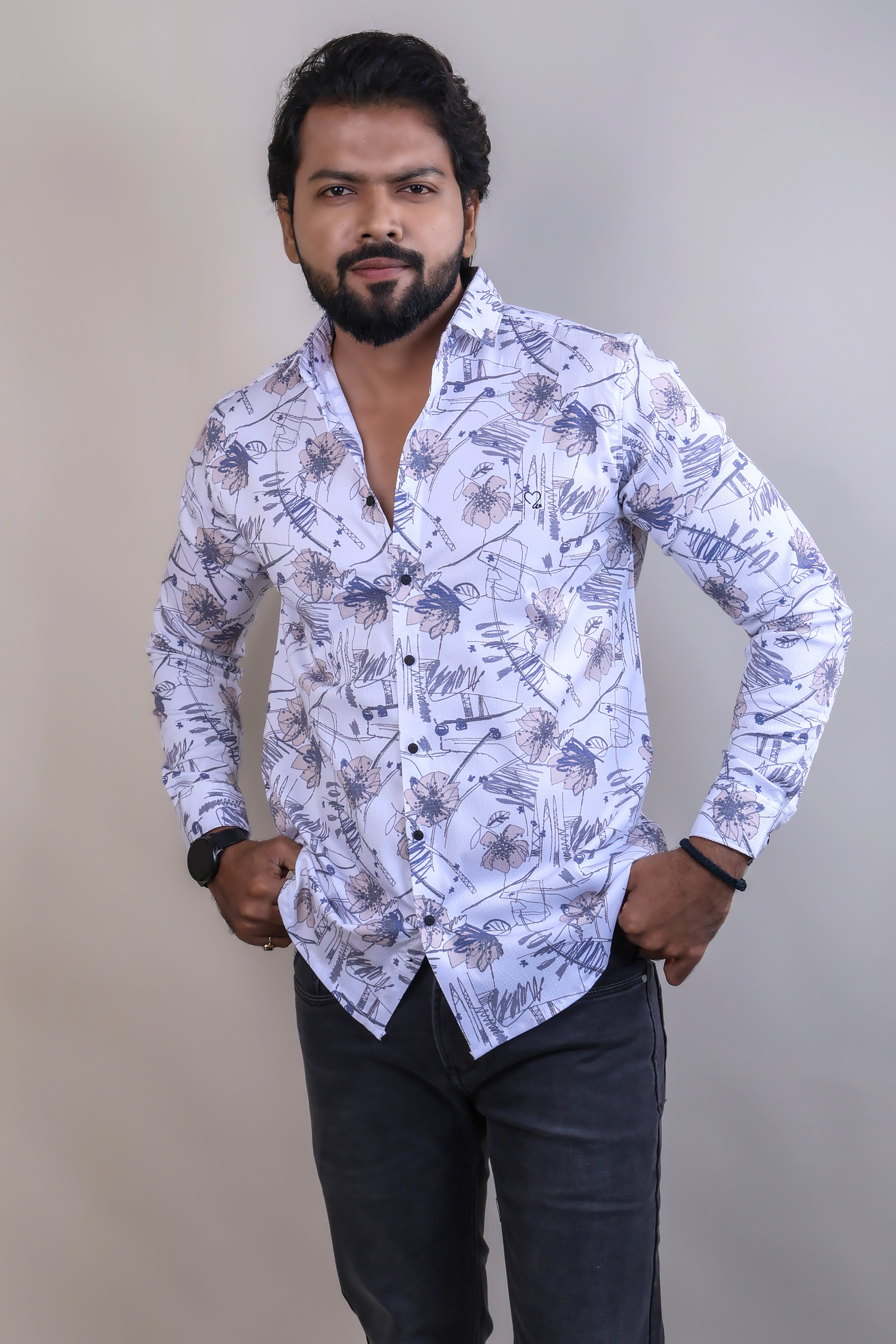 Fawn color color printed casual shirt shirt for casual wear.