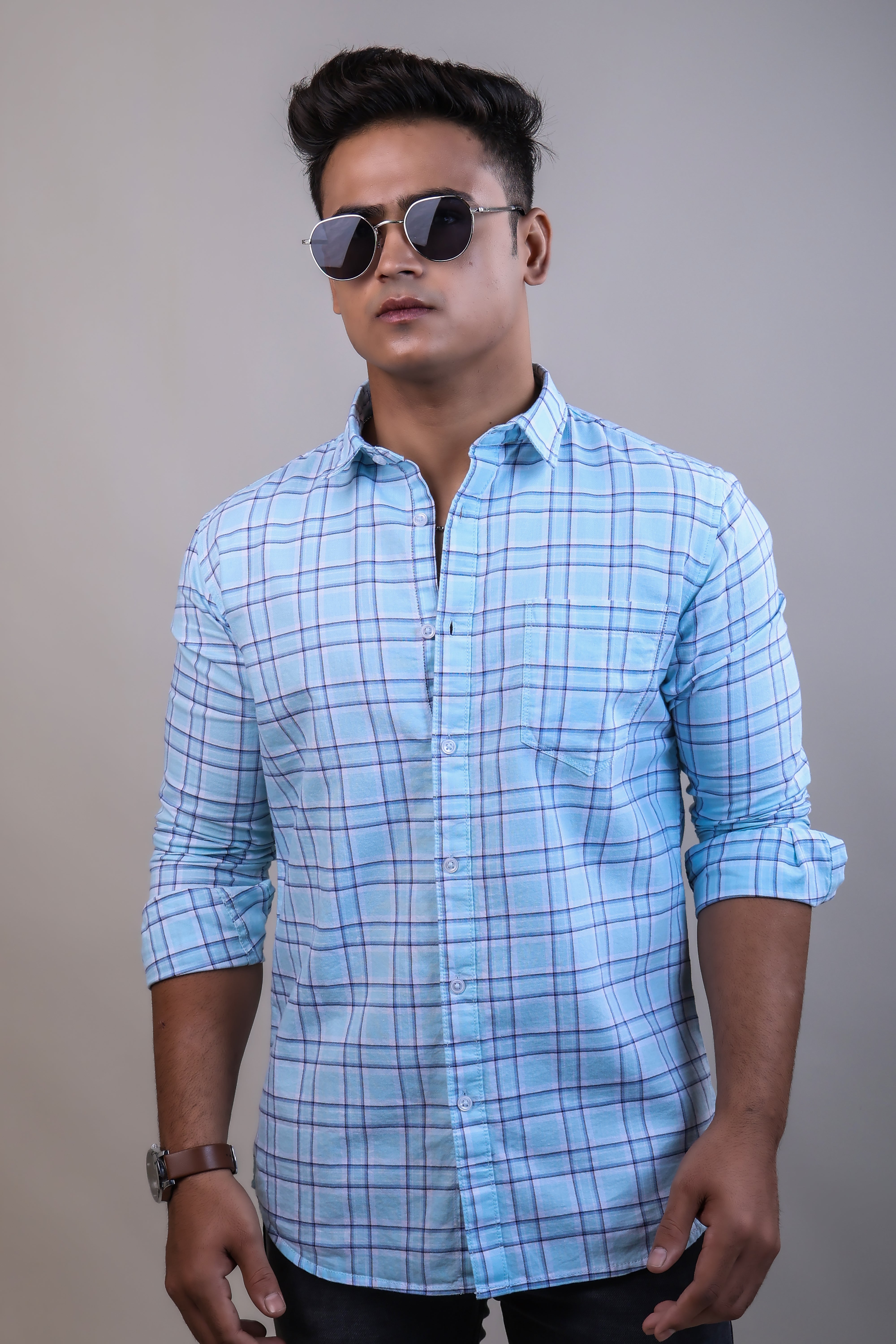 SKYBLUE COLOR CHECKS CASUAL SHIRT