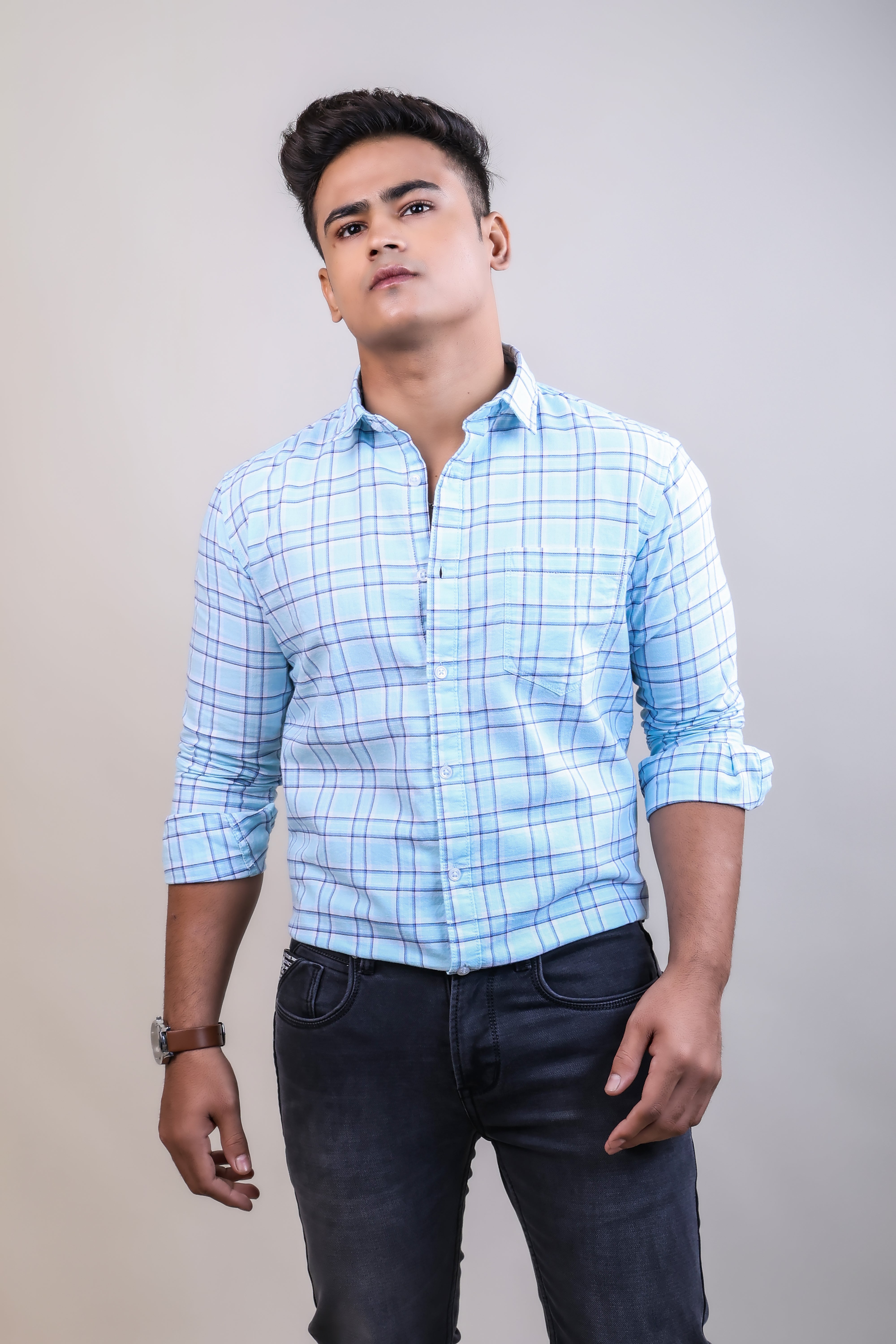 SKYBLUE COLOR CHECKS CASUAL SHIRT