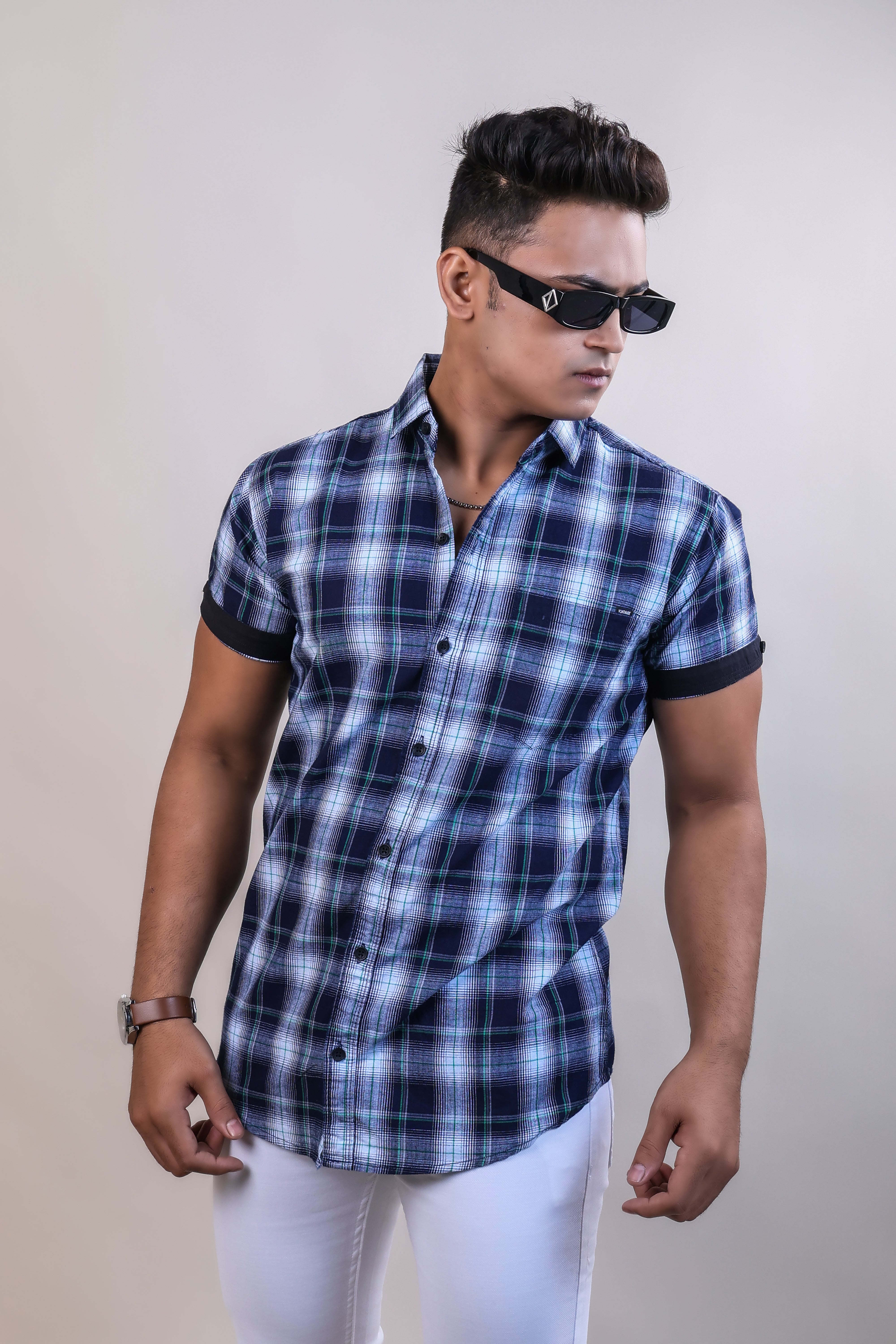 GREEN COLOR CHECKS HALF SLEEVE CASUAL SHIRT