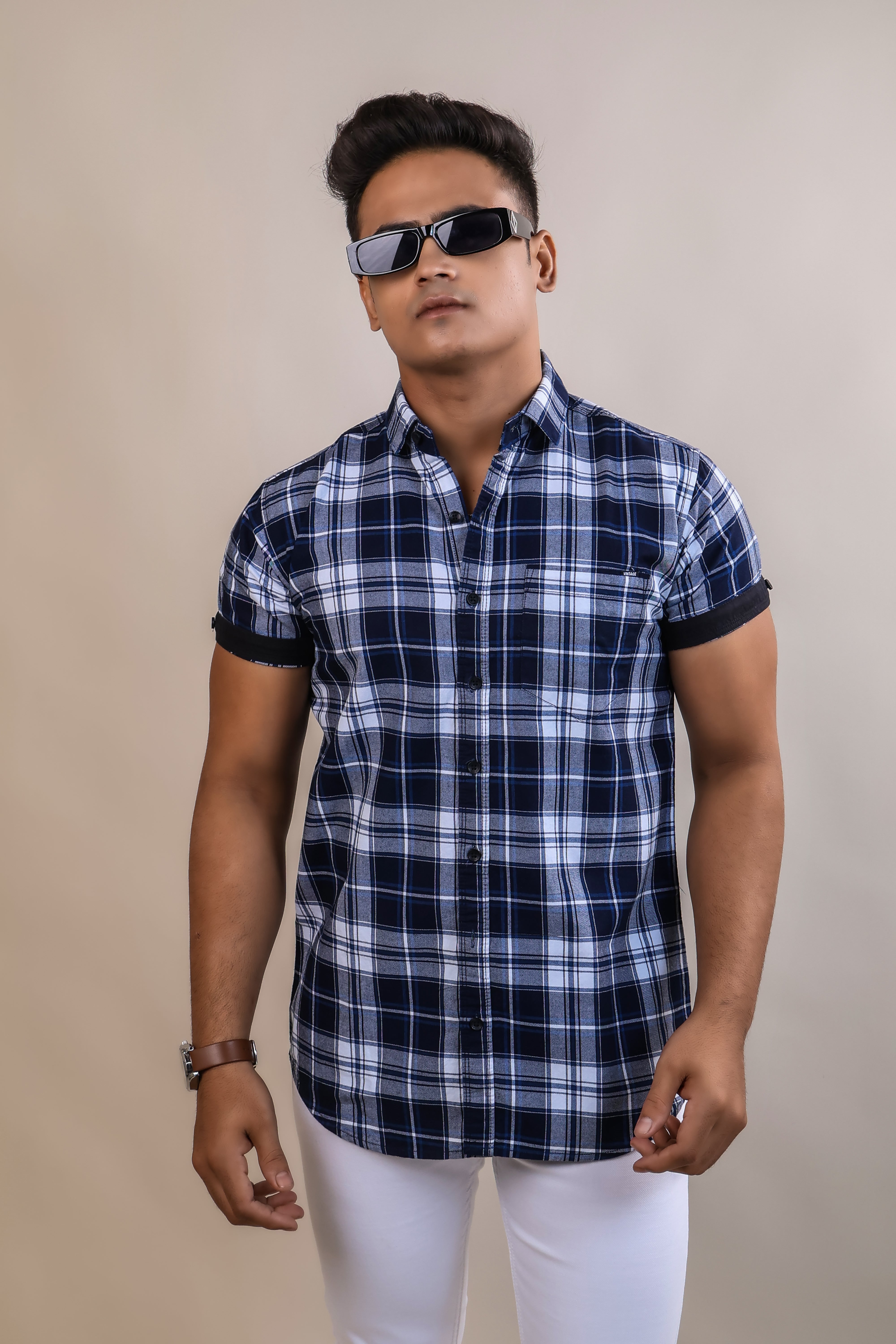 Blue color color checks half sleeve casual shirt shirt for casual wear.