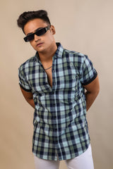 OLIVE COLOR CHECKS HALF SLEEVE CASUAL SHIRT