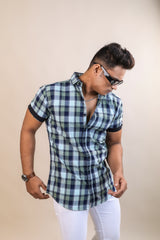 OLIVE COLOR CHECKS HALF SLEEVE CASUAL SHIRT