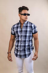 Navy color blue color checks half sleeve casual shirt shirt for casual wear.