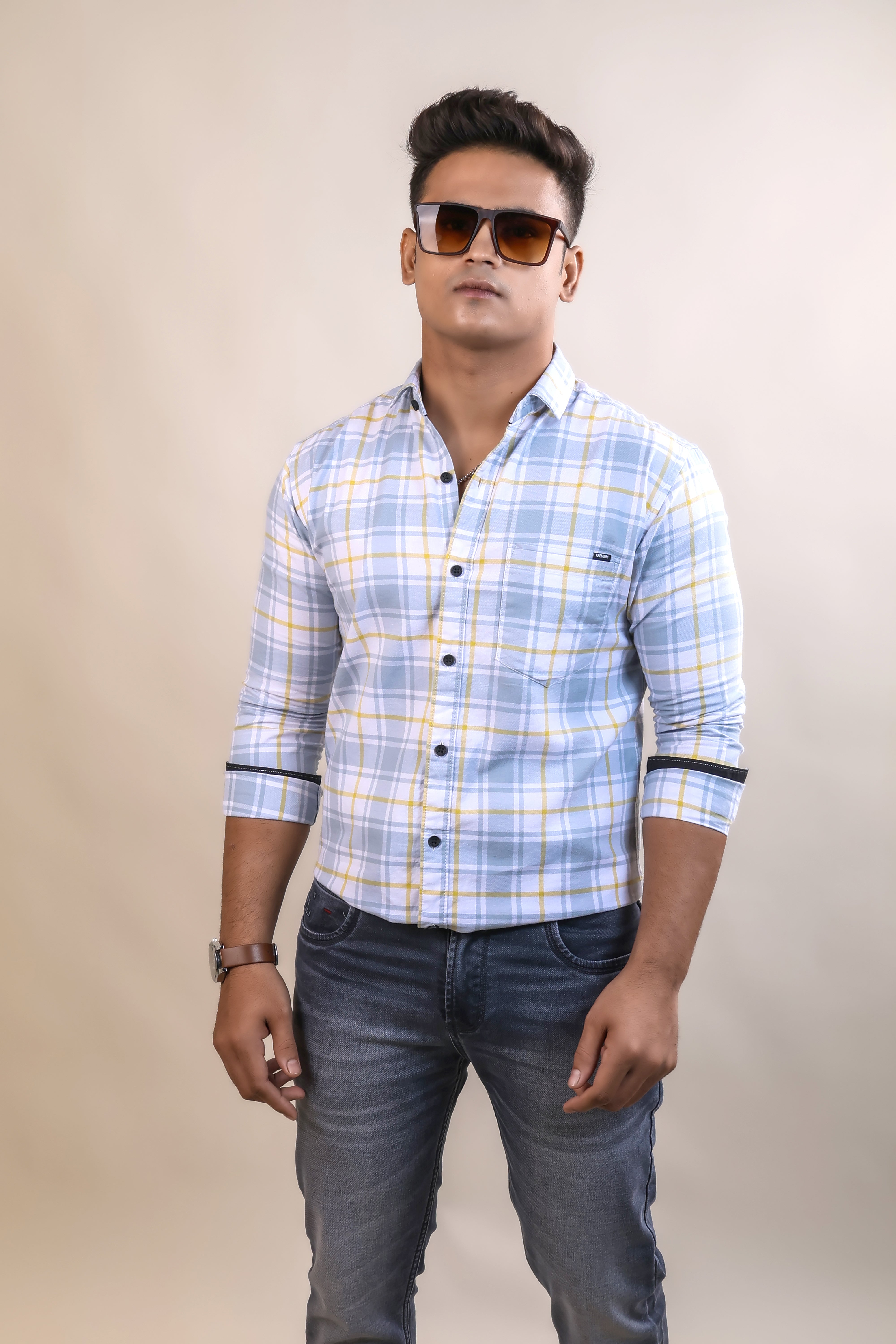 GREY COLOR CHECKS CASUAL SHIRT