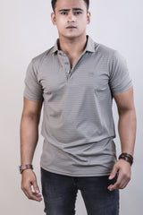 Beige color lining collar t-shirts for men