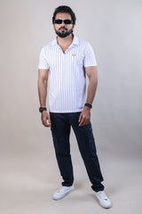 WHITE COLOR LINING COLLAR T-SHIRT