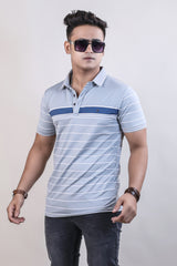 GREY COLOR LINING COLLAR T-SHIRT