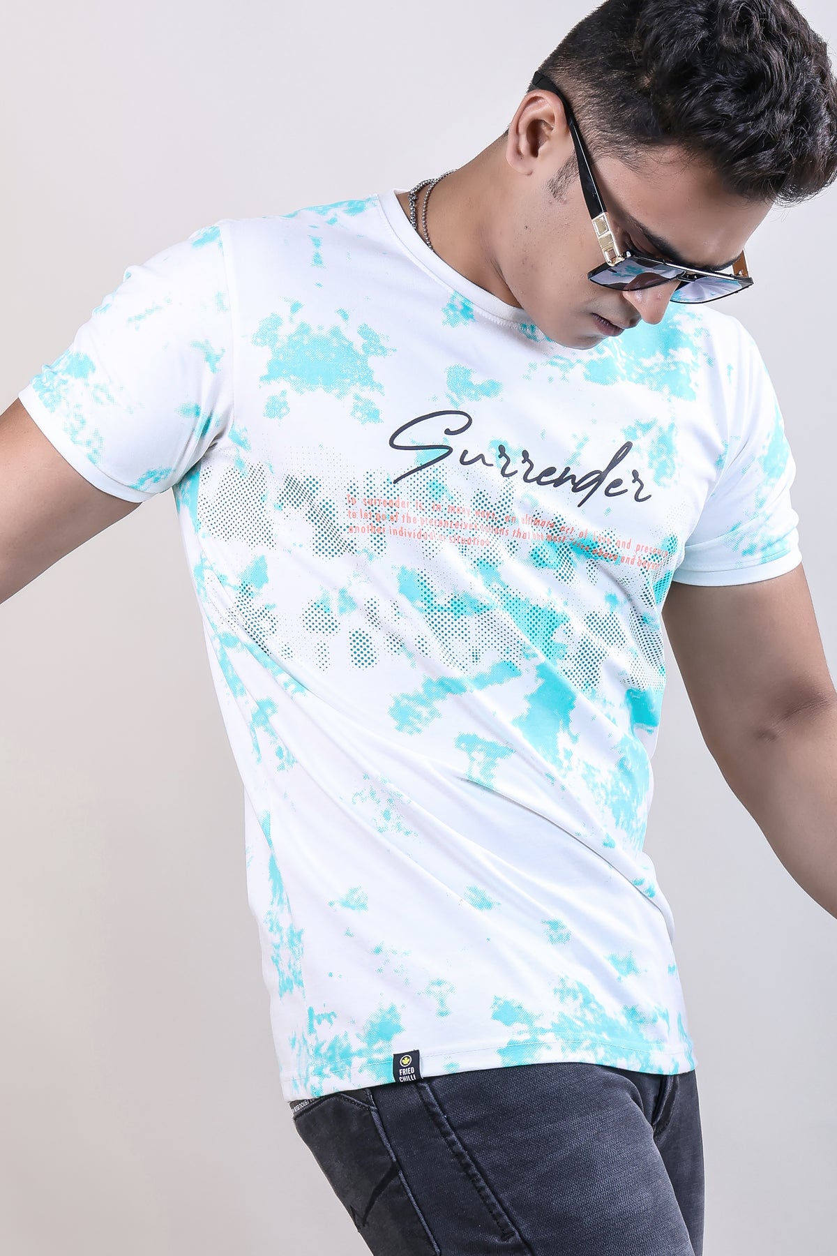 Firozi color printed lycra t-shirt for men