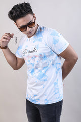 BLUE COLOR PRINTED LYCRA T-SHIRT