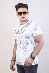 Grey color printed lycra t-shirt for men