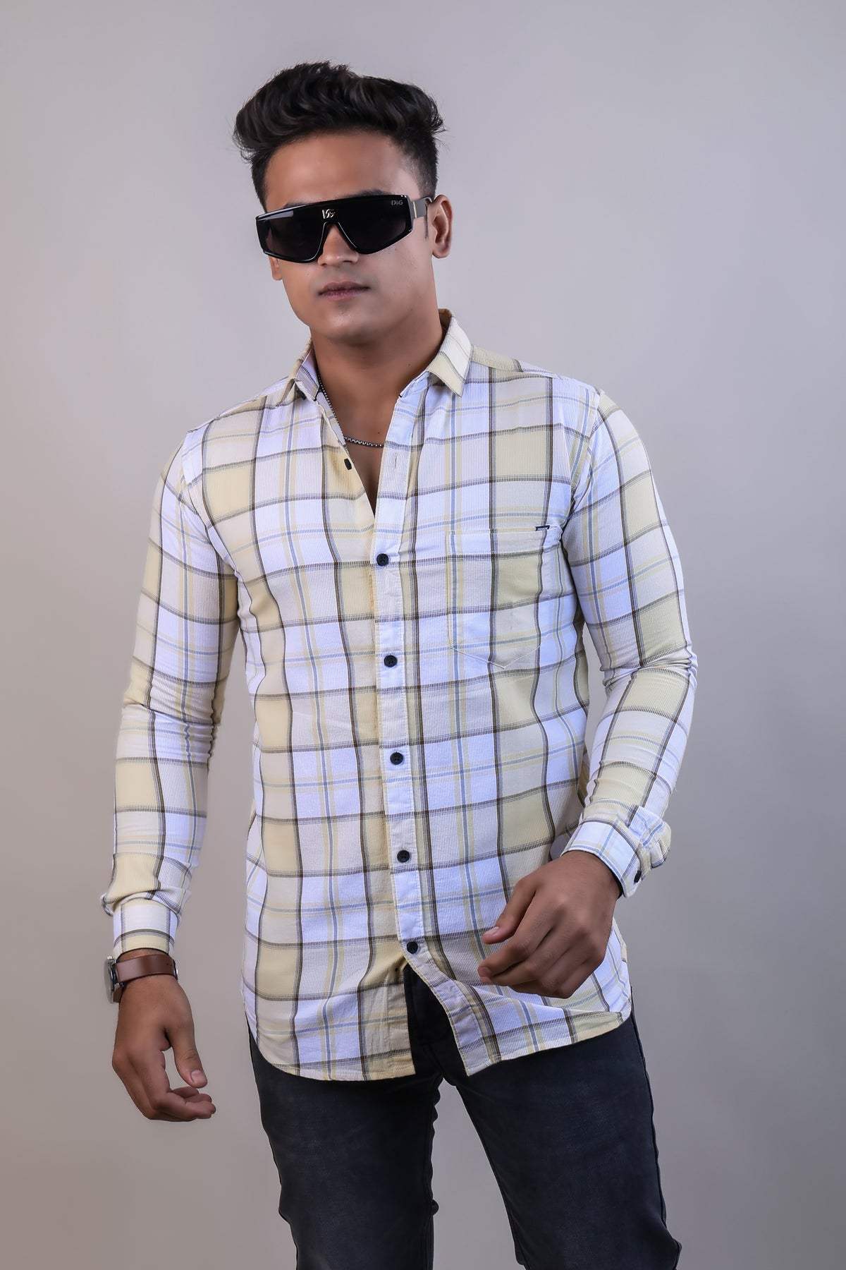 Lemon color color checks casual shirt shirt for casual wear.