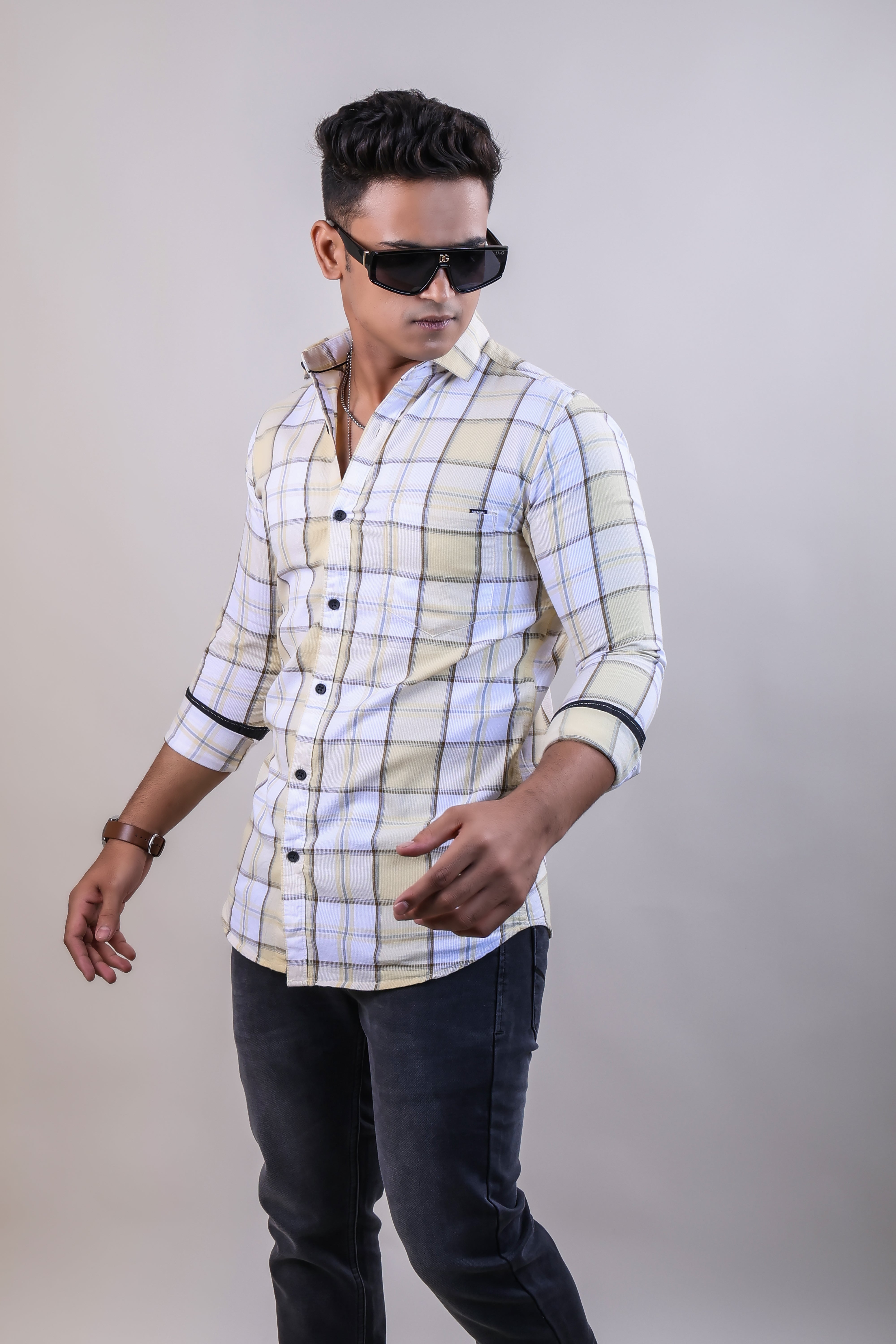 LEMON COLOR CHECKS CASUAL SHIRT