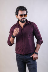 WINE COLOR  PLAIN CASUAL SHIRT