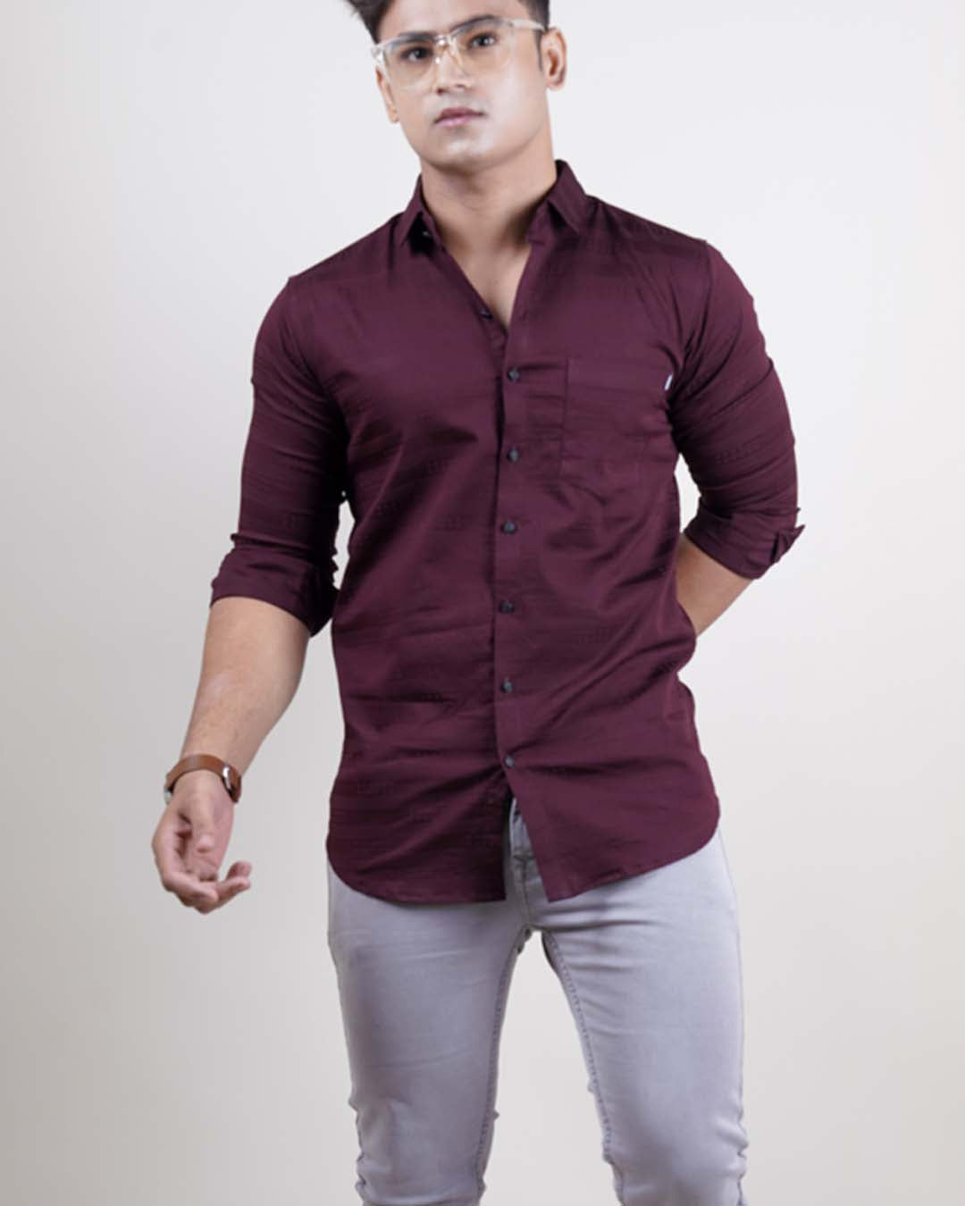 WINE COLOR LINING CASUAL SHIRT